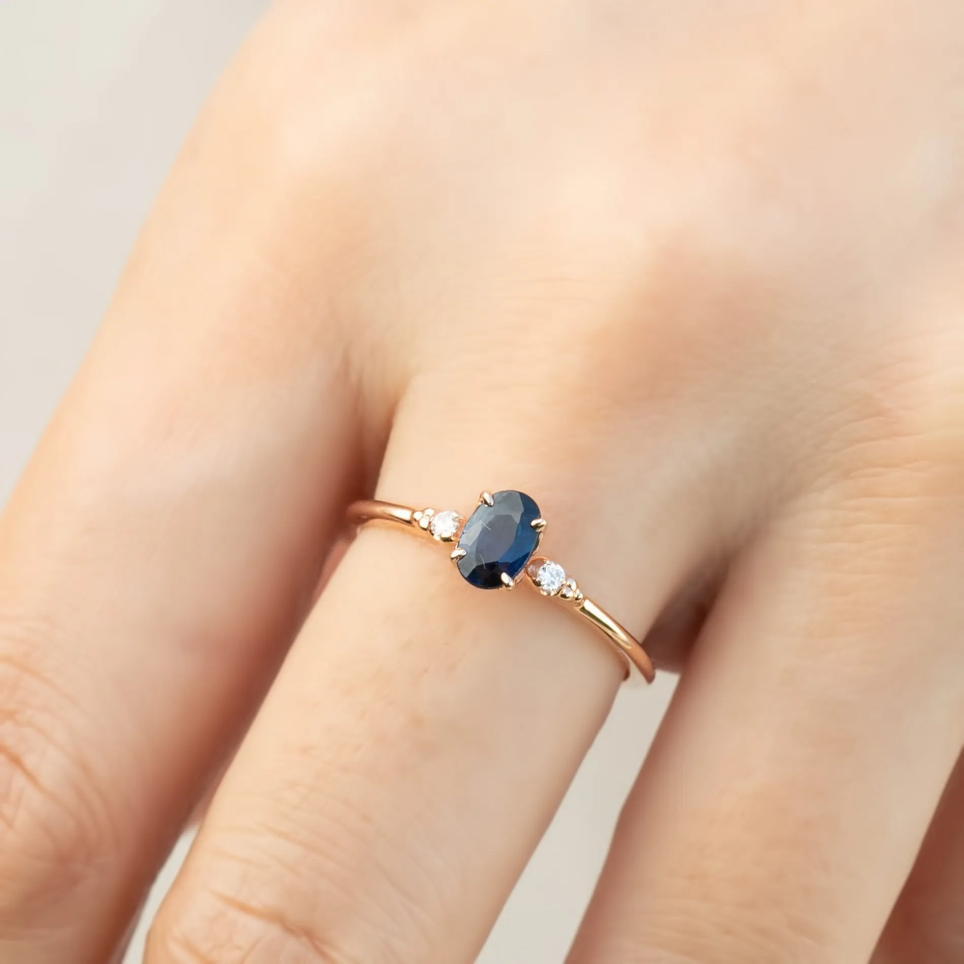 Estel Ring 6x4mm 0.66ct Australian Deep Blue Sapphire, 14k Rose Gold