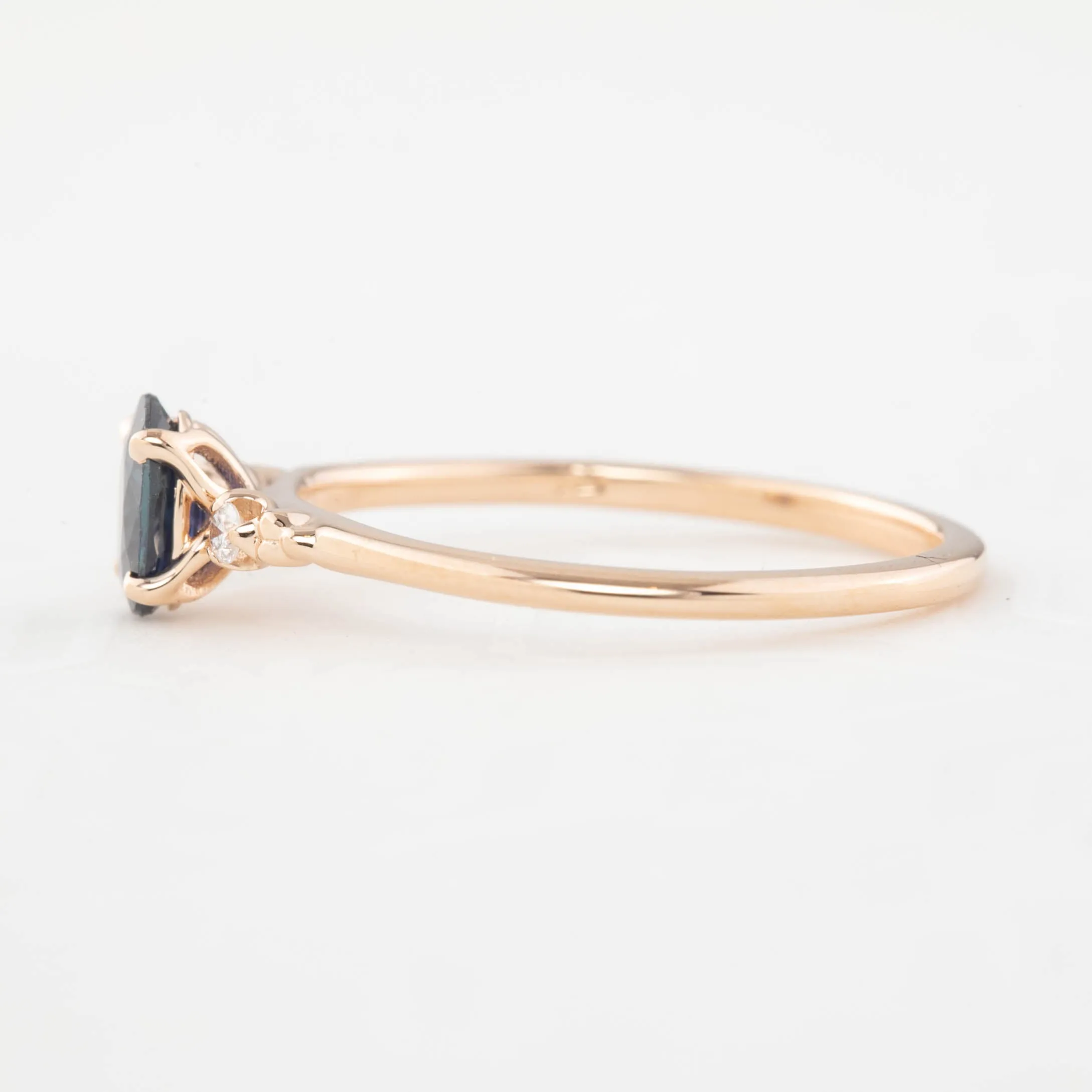 Estel Ring 6x4mm 0.66ct Australian Deep Blue Sapphire, 14k Rose Gold