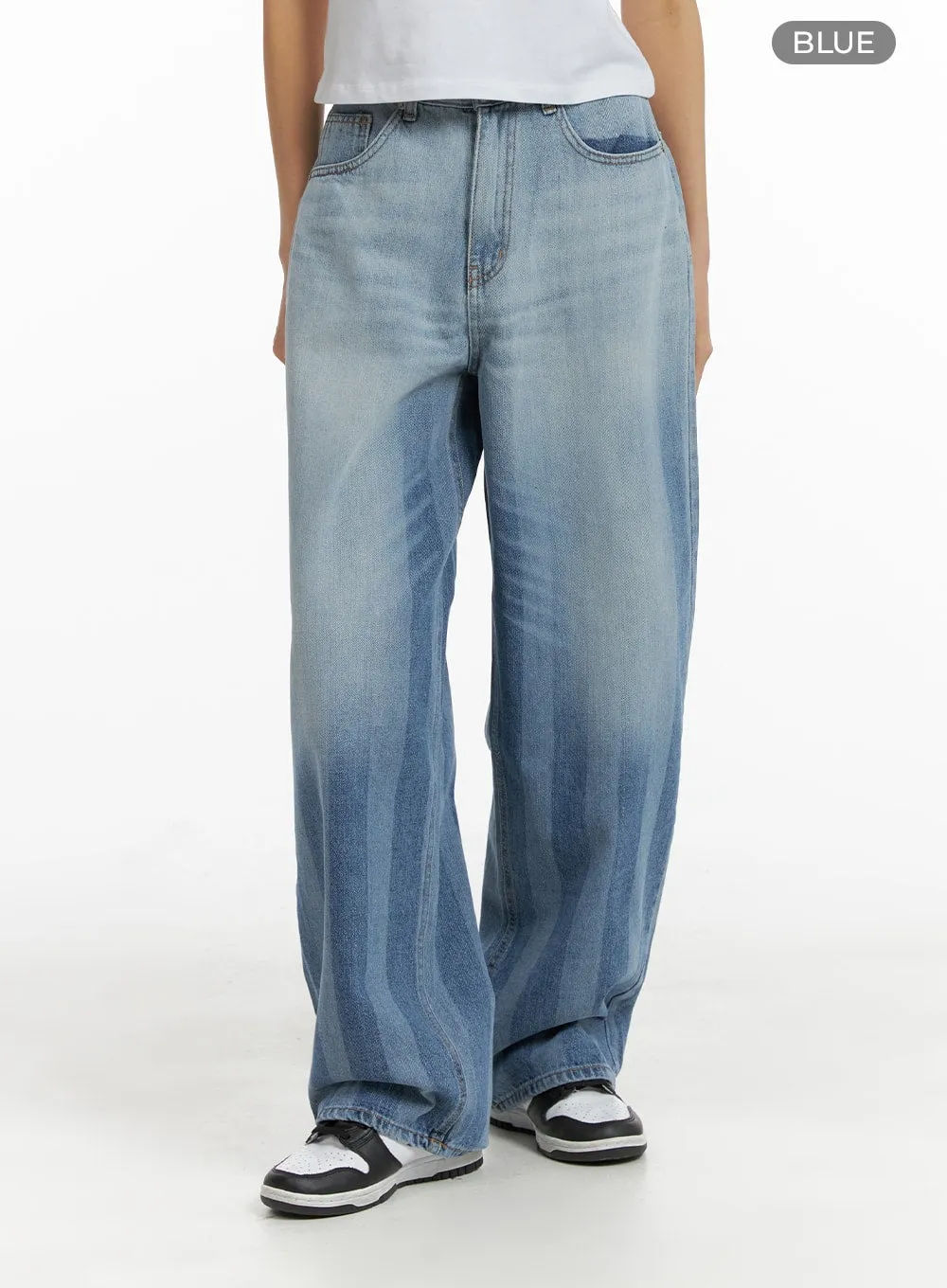 Faded Striped Baggy Jeans CM407