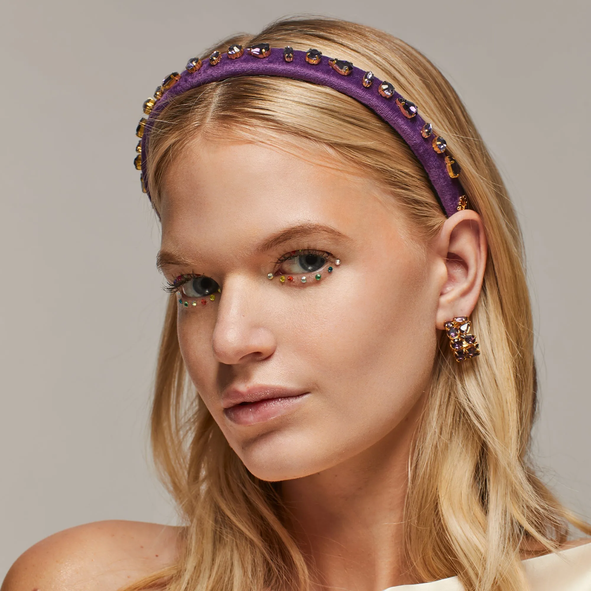 FEBRUARY AMETHYST CANDY JEWELED VELVET GIGI HEADBAND