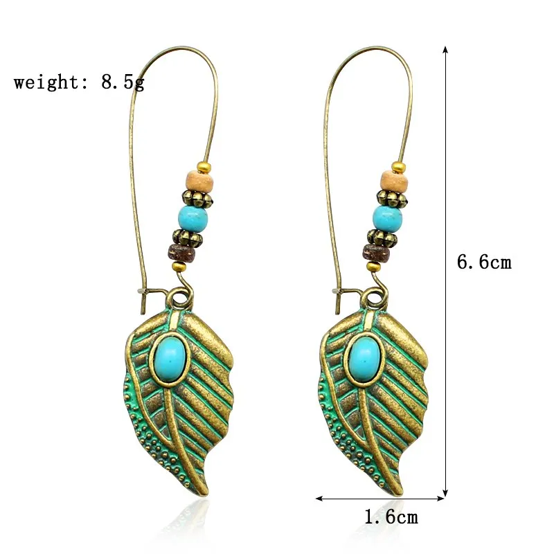 Fish Hook Retro Green Leaves Pendant Earrings