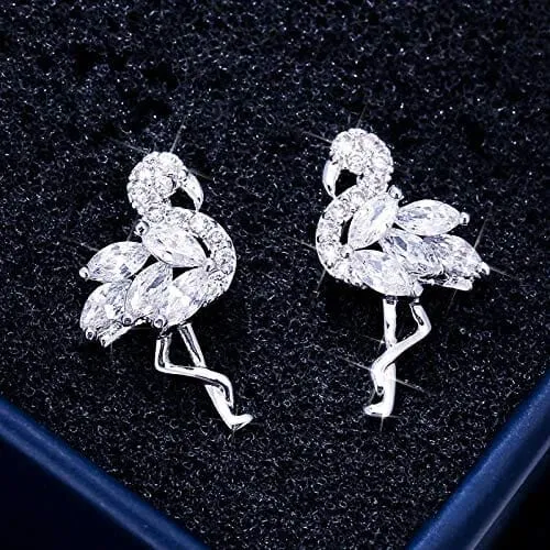 Flamingo Diamond Stud Earrings - 925 Sterling Silver