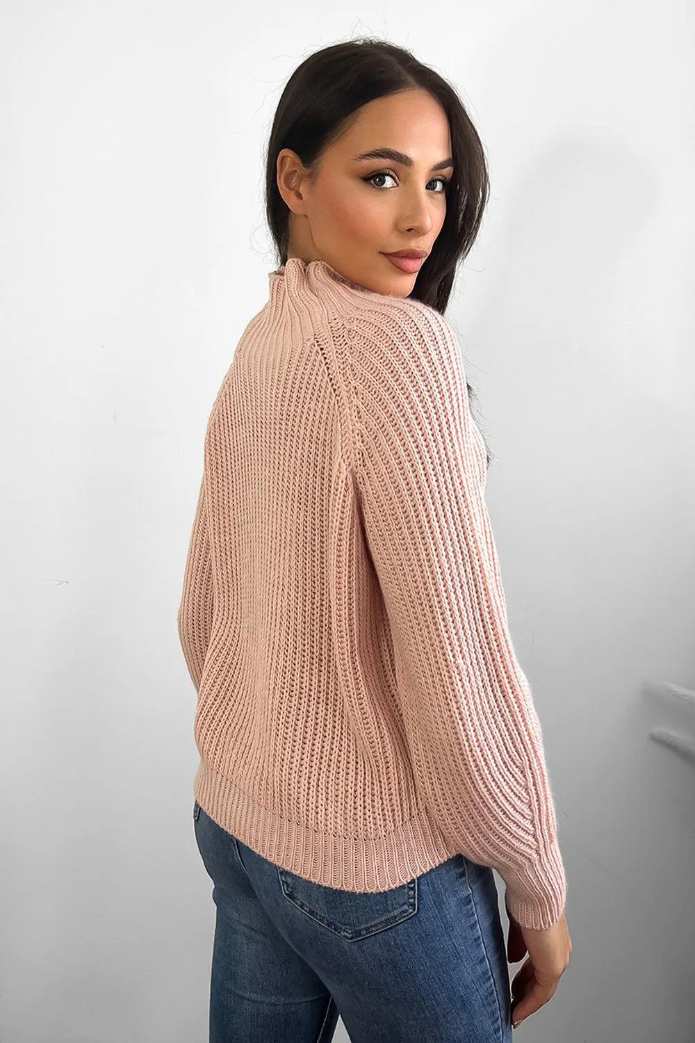 Flat Rib Knit High Neck Pullover