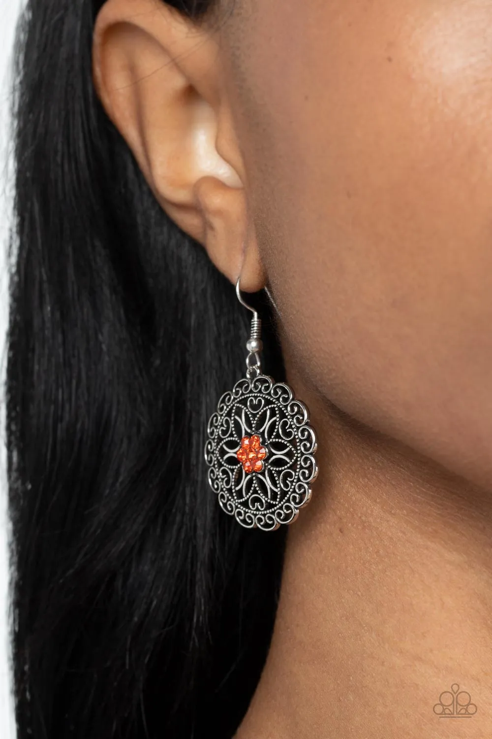 Flower Shop Sparkle - Orange Paparazzi Earring