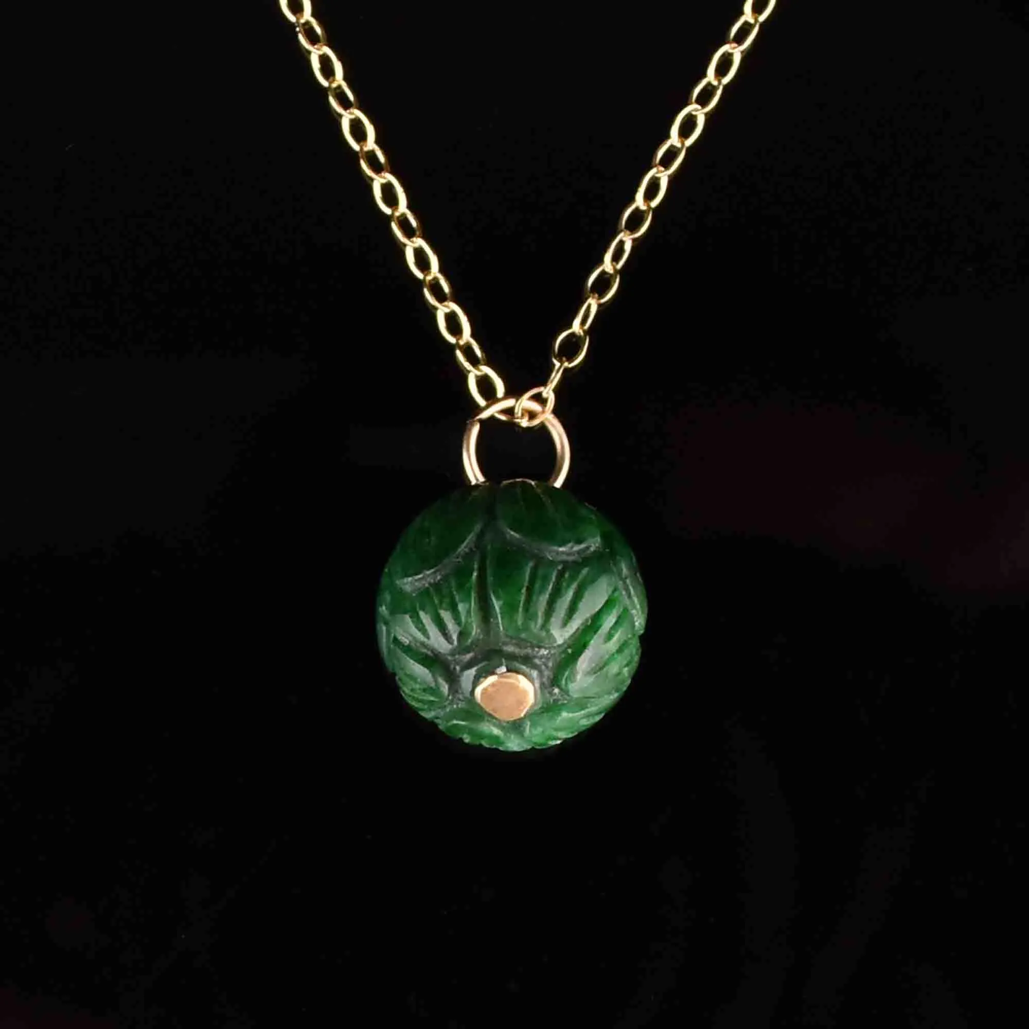 Gold Jade Flower Pod Pendant Necklace