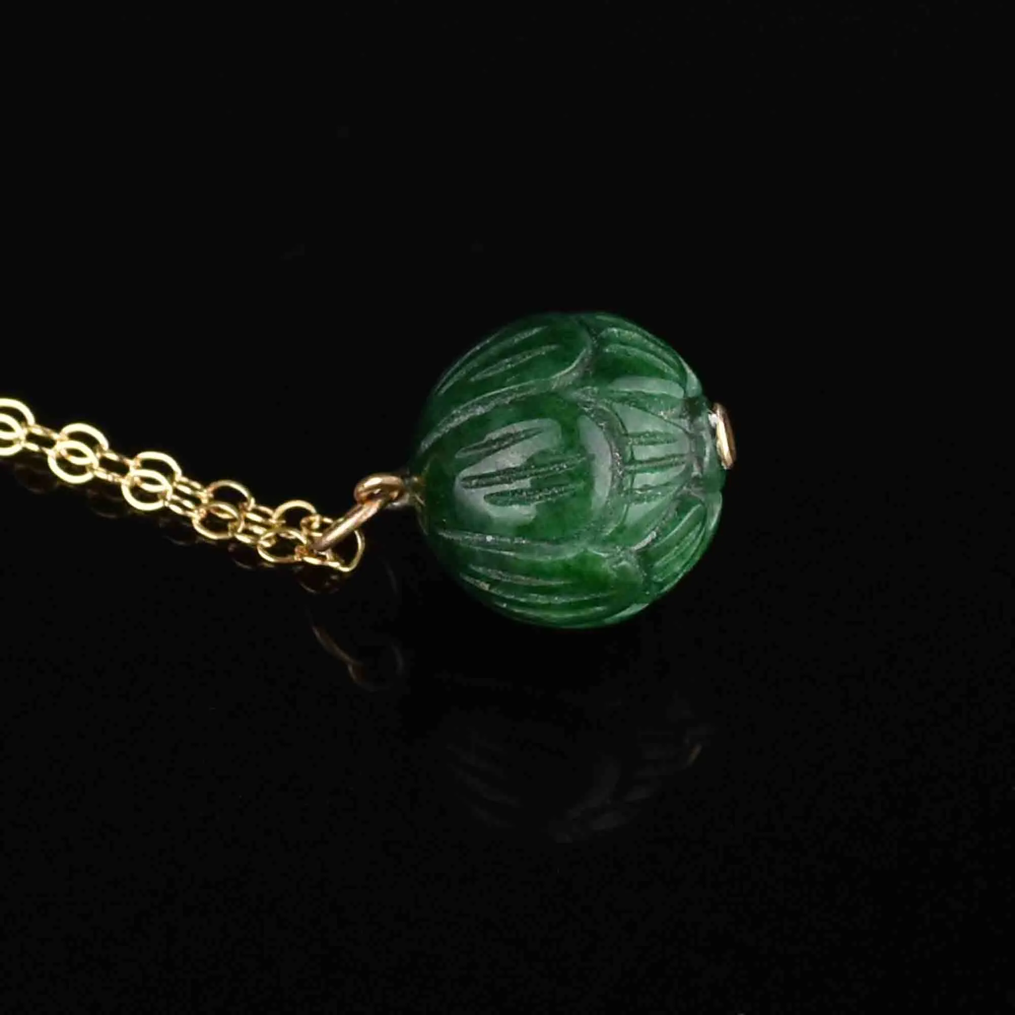 Gold Jade Flower Pod Pendant Necklace