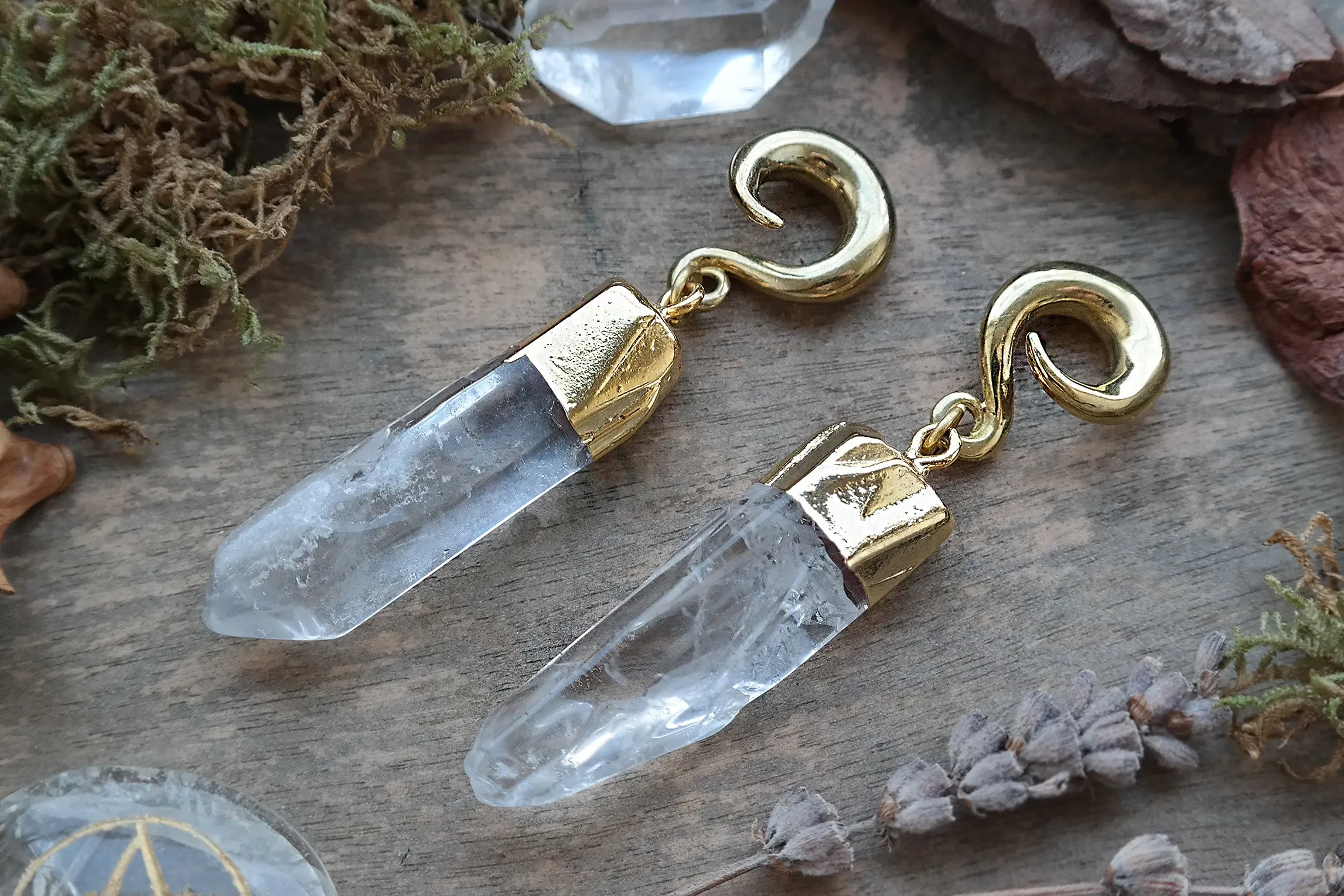 Golden Quartz Crystal Ear Weights