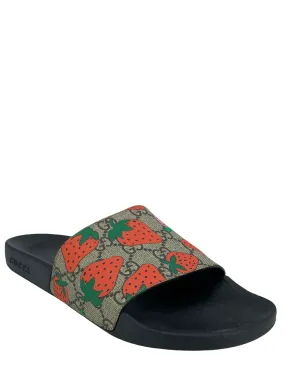 GUCCI GG Supreme Monogram Strawberry Slide Sandals Size 10