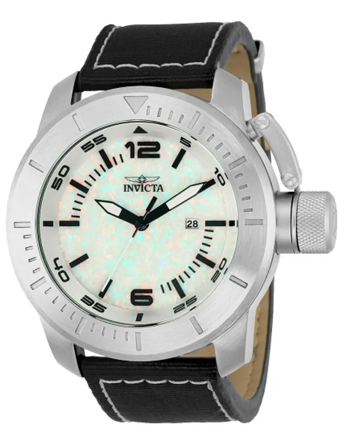 INVICTA Mens Corduba Watch - Stainless Steel - Opal Dial - Date - Black Strap