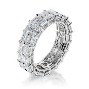 Isaac 7 Carat Emerald Cut Diamond Eternity Band in 14 Karat White Gold 2 Row Shared Prong