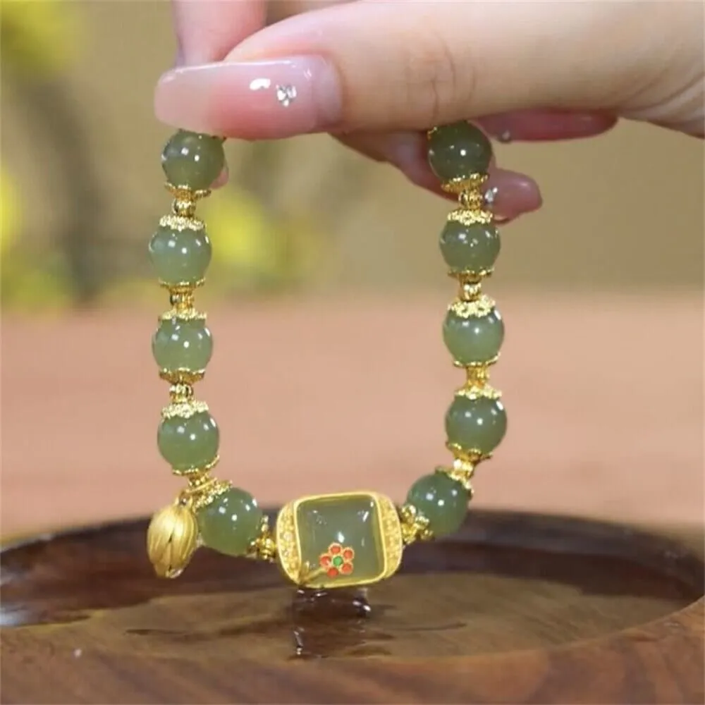 Jade Flower and Gold Leaf Design Bracelet