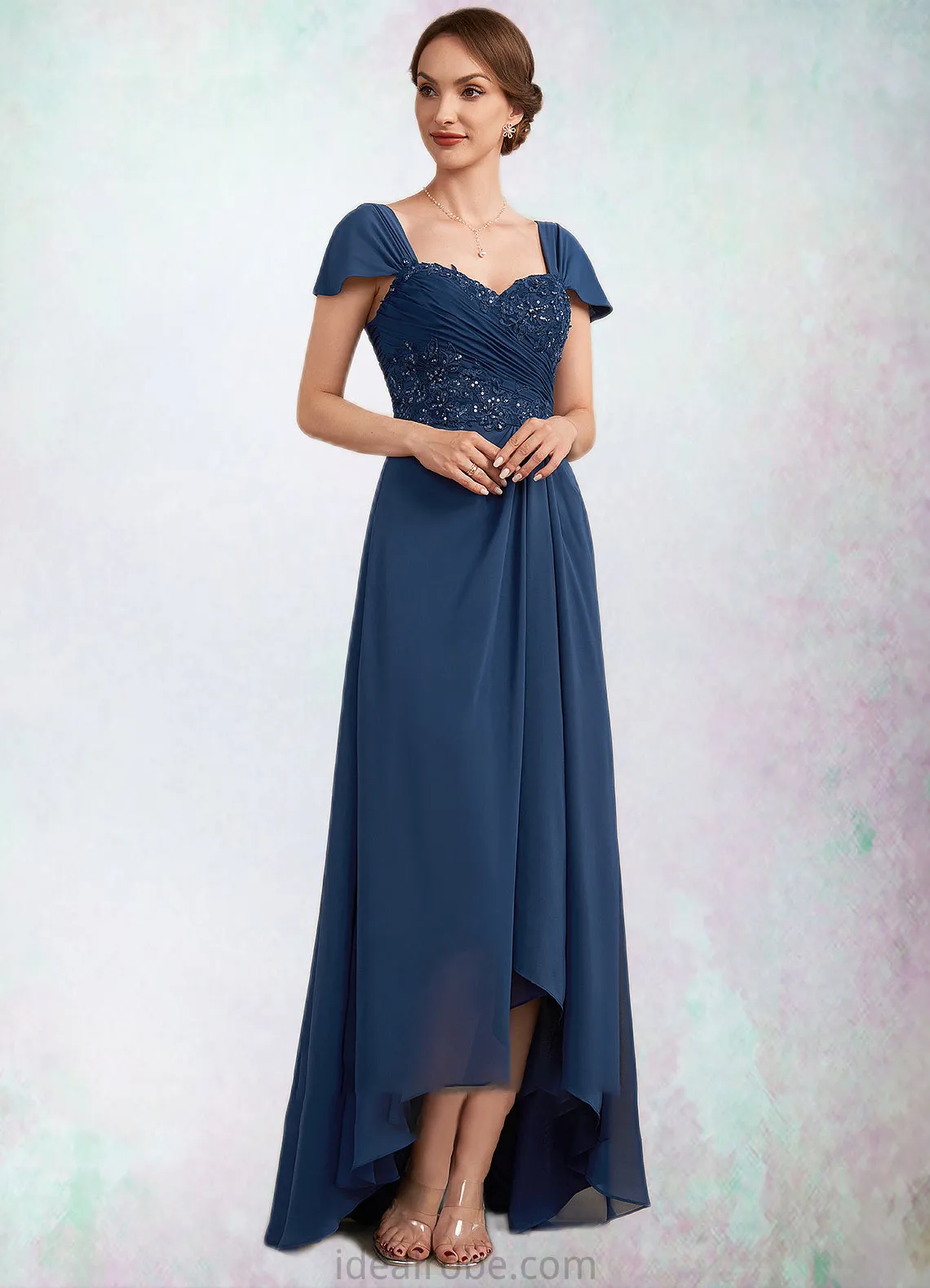 Jakayla A-Line Sweetheart Asymmetrical Chiffon Lace Mother of the Bride Dress With Ruffle Beading Sequins STK126P0014663