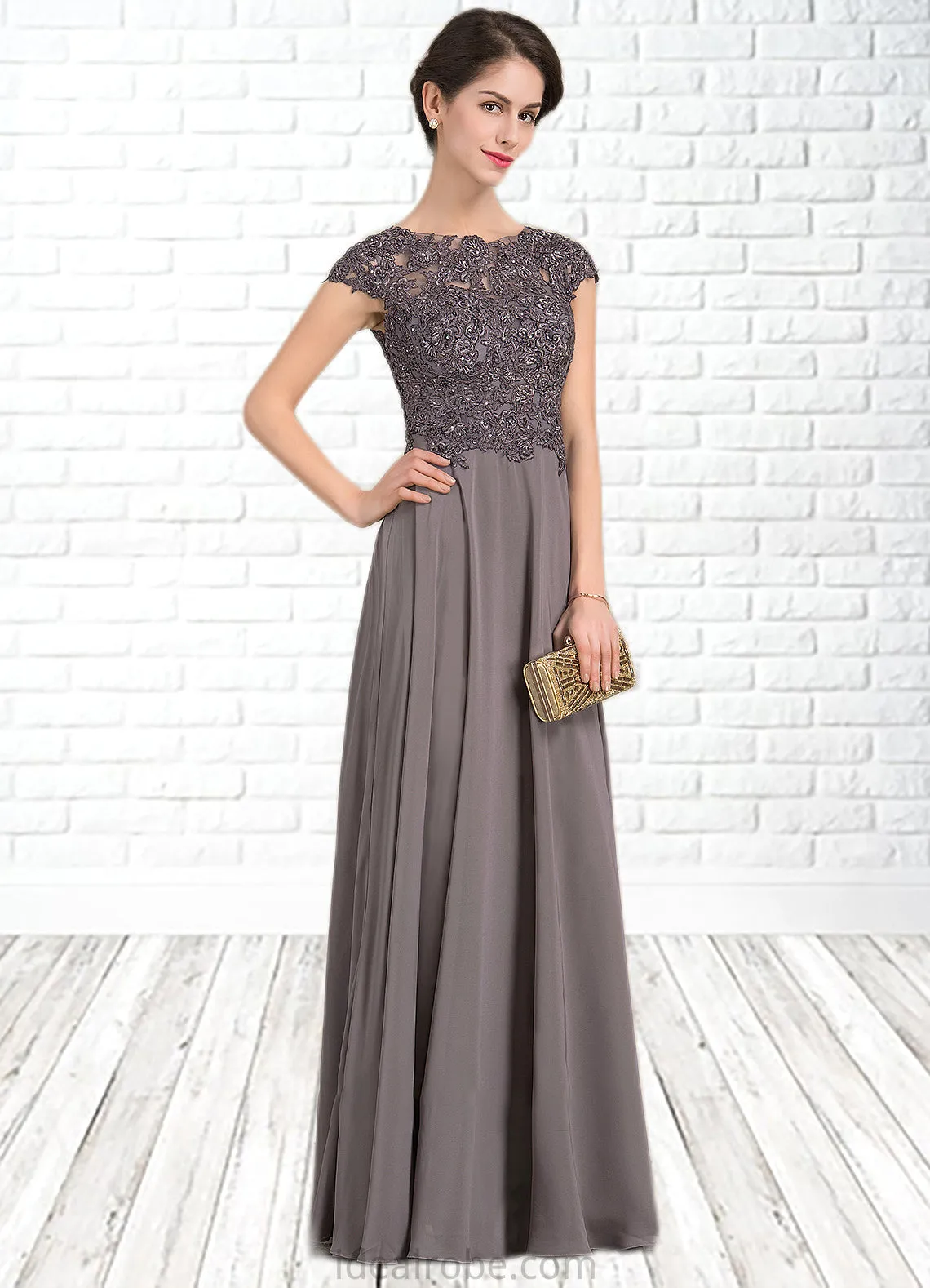 Jaylyn A-Line Scoop Neck Floor-Length Chiffon Lace Mother of the Bride Dress With Beading STK126P0014761