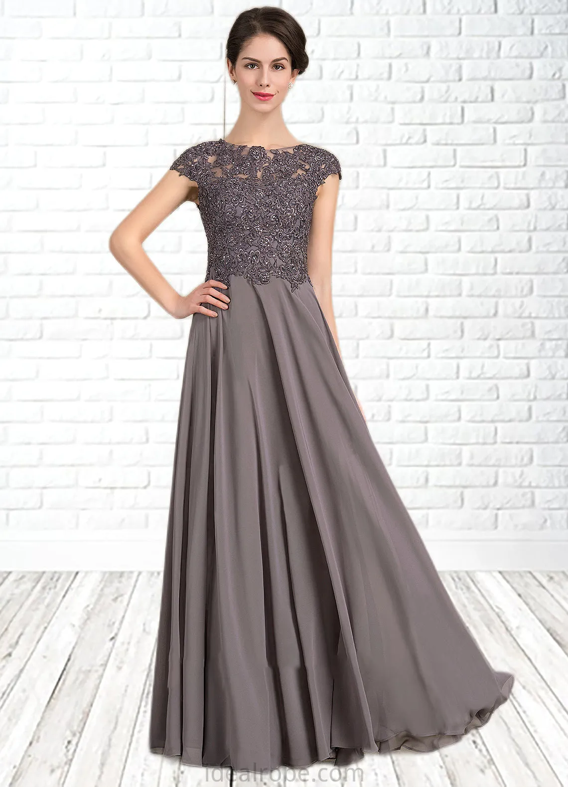 Jaylyn A-Line Scoop Neck Floor-Length Chiffon Lace Mother of the Bride Dress With Beading STK126P0014761