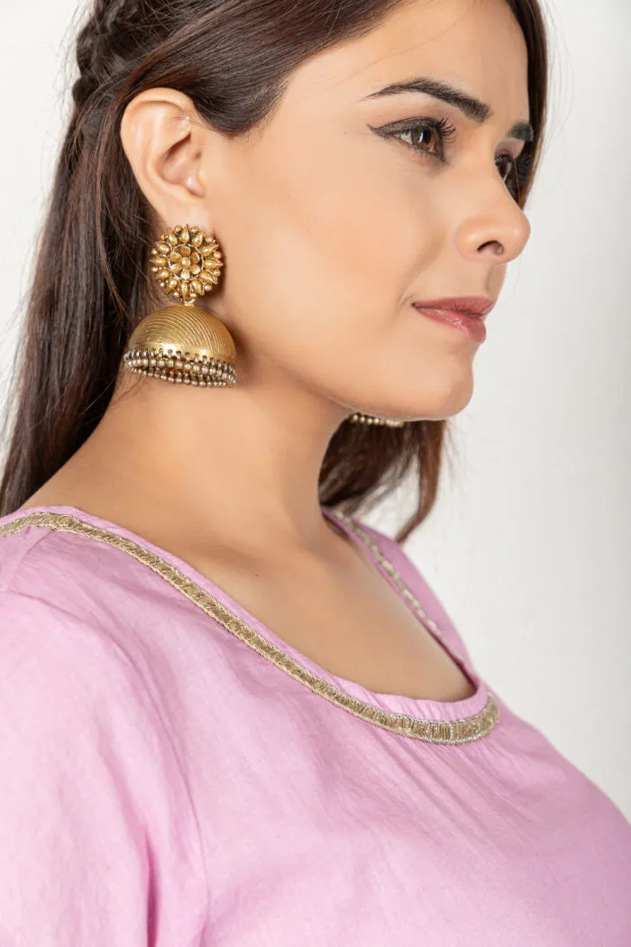 Jhumki With Flower Motif On Stud