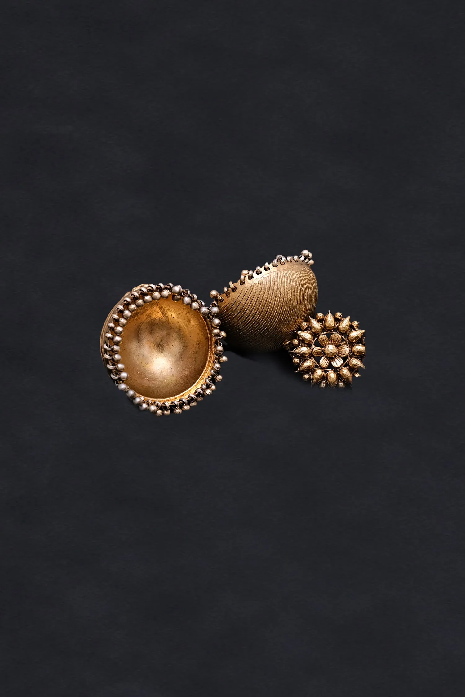 Jhumki With Flower Motif On Stud