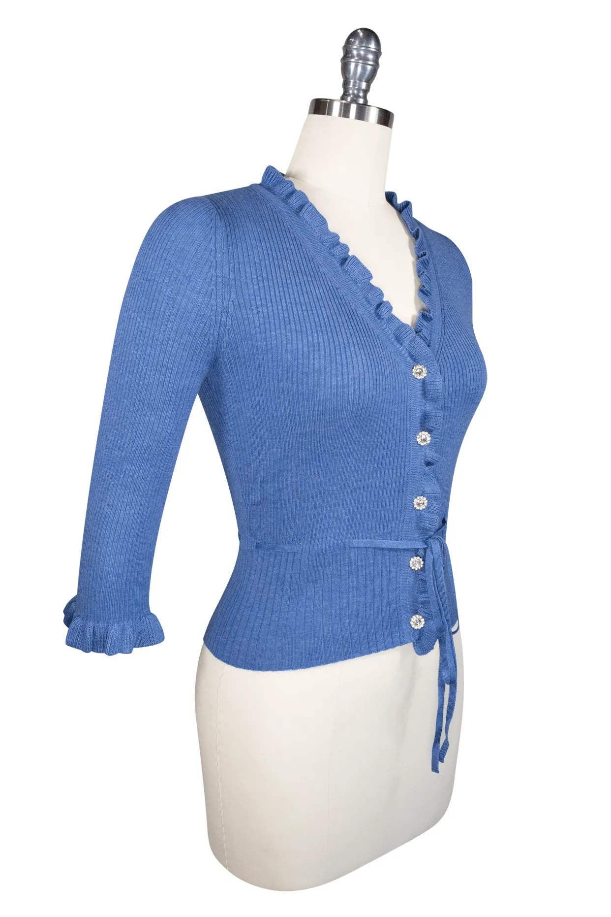 La Luna 3/4 Sleeve Knit Cardigan (Blue)