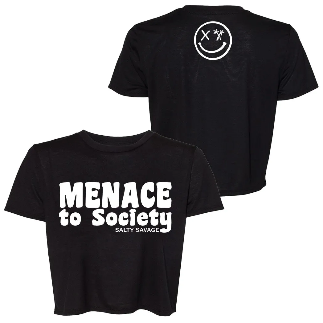 Ladies "MENACE TO SOCIETY" Flowy Crop Tee