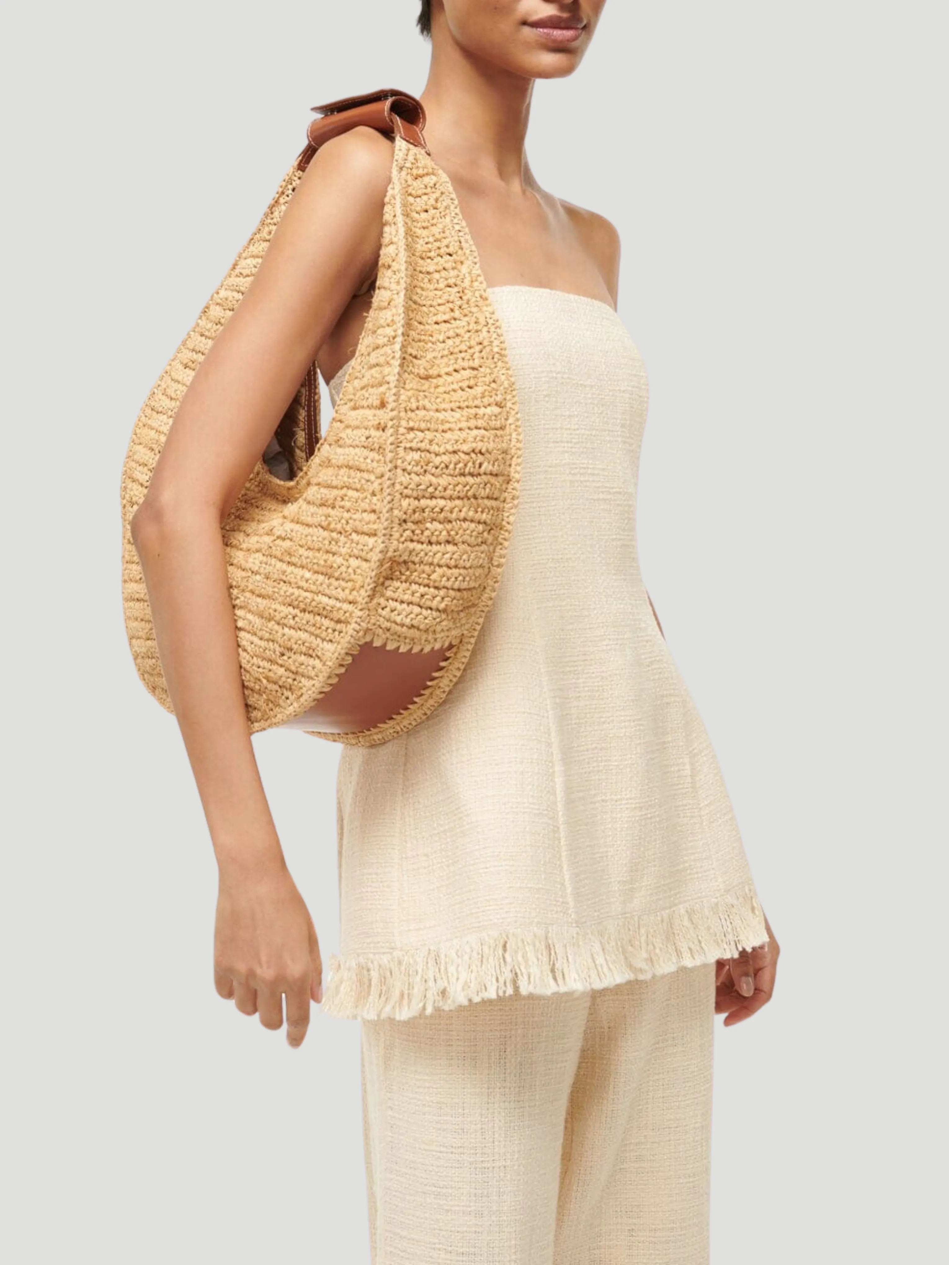 Large Moon Raffia Tote Bag