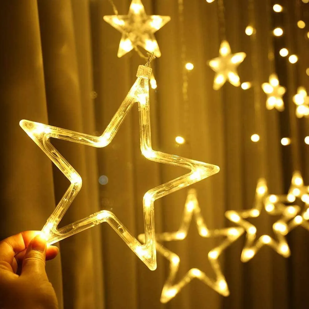 LED Star Curtain Lights 12 Stars 8 Modes Christmas String Lights