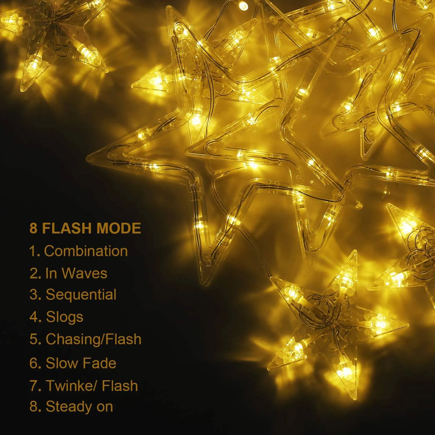 LED Star Curtain Lights 12 Stars 8 Modes Christmas String Lights