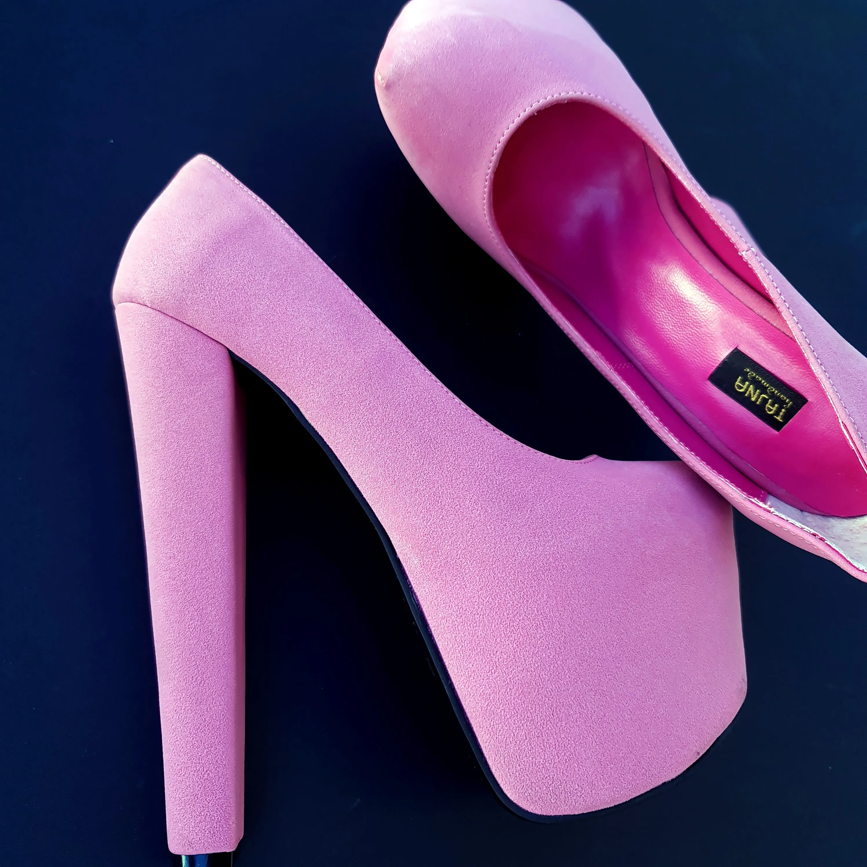 Light Pink Suede Chunky Heel Pumps