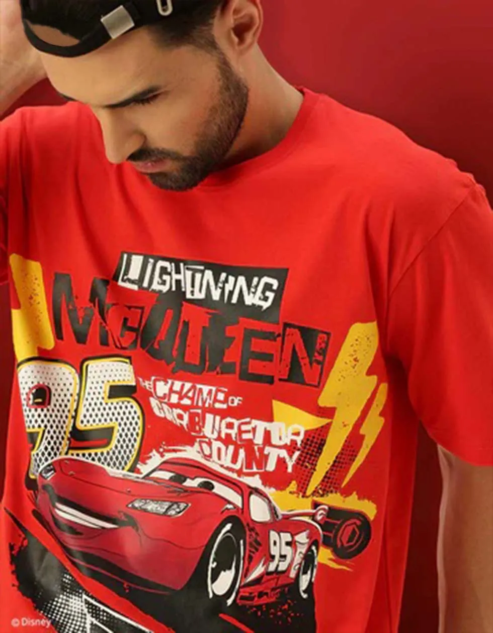 Lightning McQueen Red Oversized Graphic Printed Tshirt