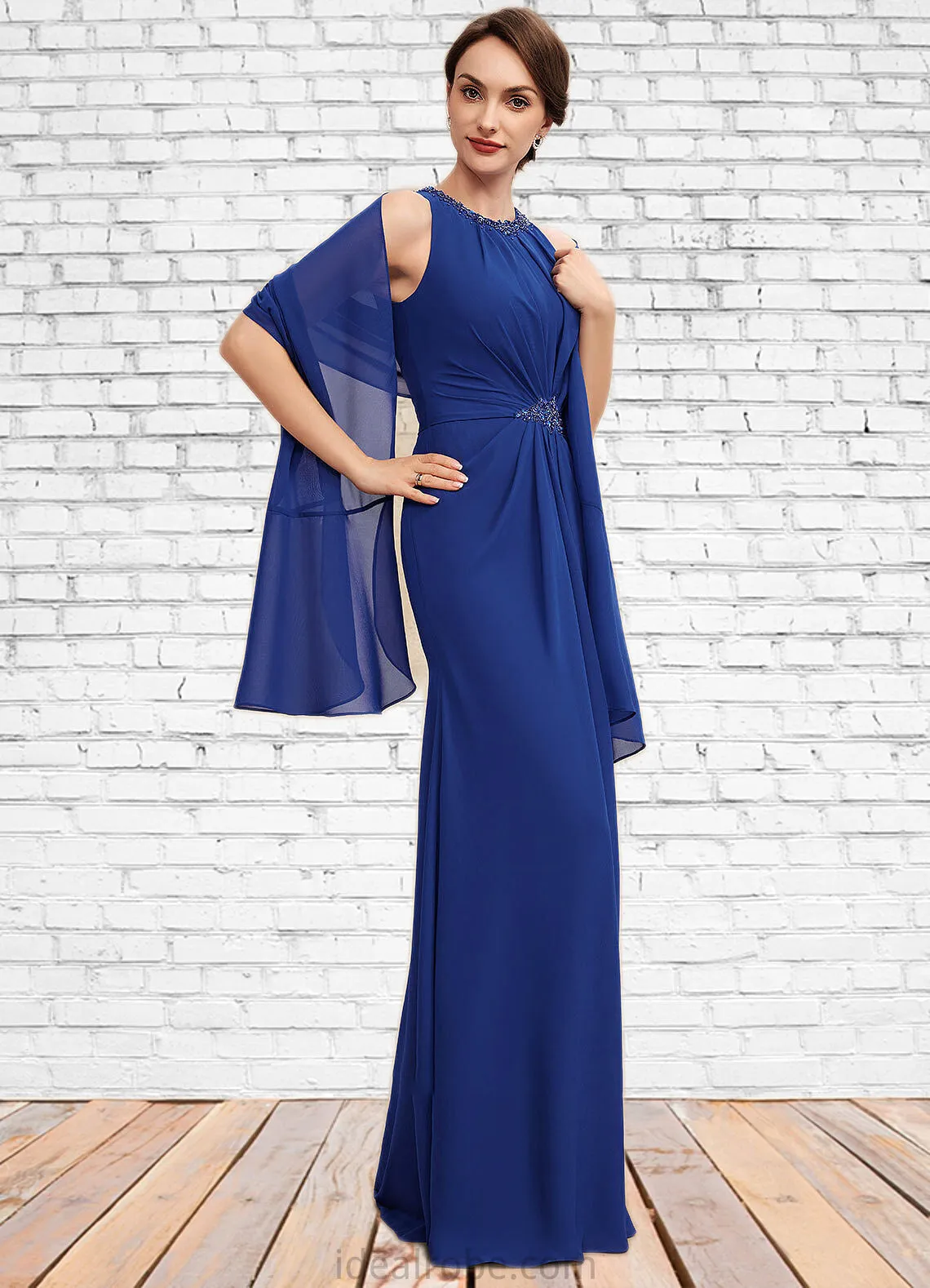 Lilliana A-Line Scoop Neck Floor-Length Chiffon Mother of the Bride Dress With Beading Cascading Ruffles STK126P0014781