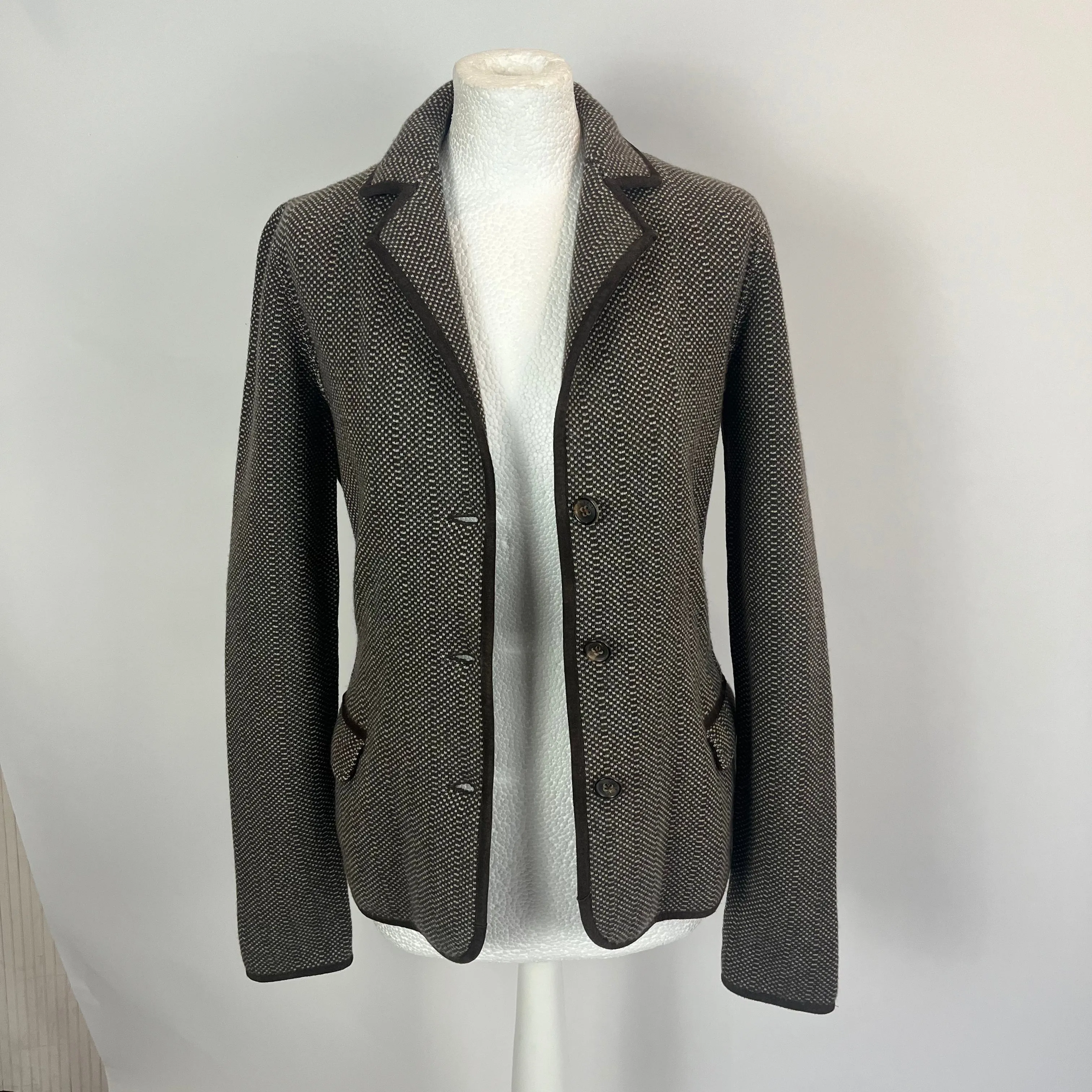 Loro Piana Brown & Ecru Knit Cashmere Jacket S