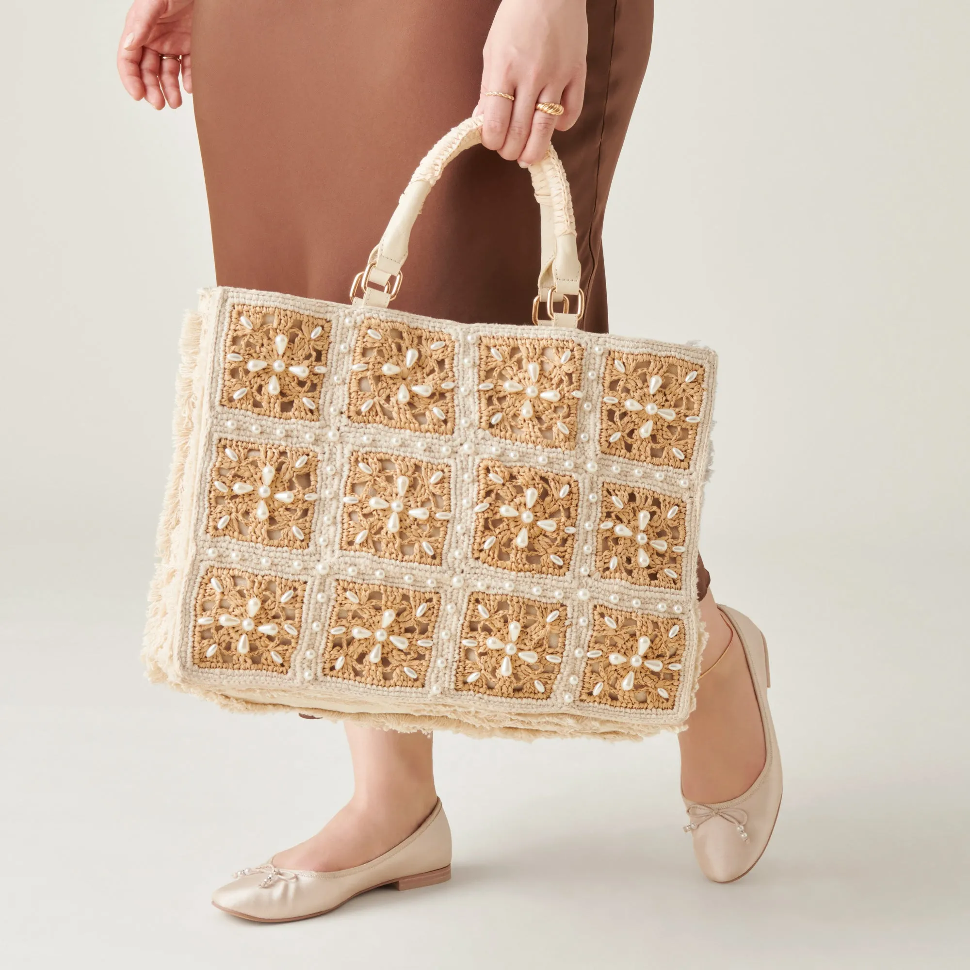 LOTTIE TOTE NATURAL PEARL RAFFIA