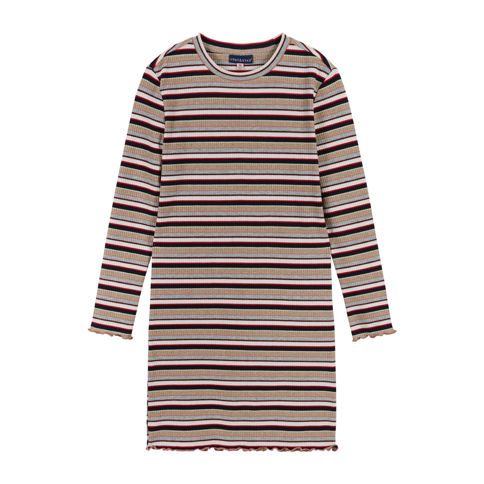 Lurex Stripe Rib Knit Dress (Size 7 - 16 Years)  | Pink