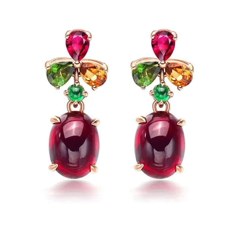 Luxury Red Garnet Tourmaline Earrings - 925 Sterling Silver