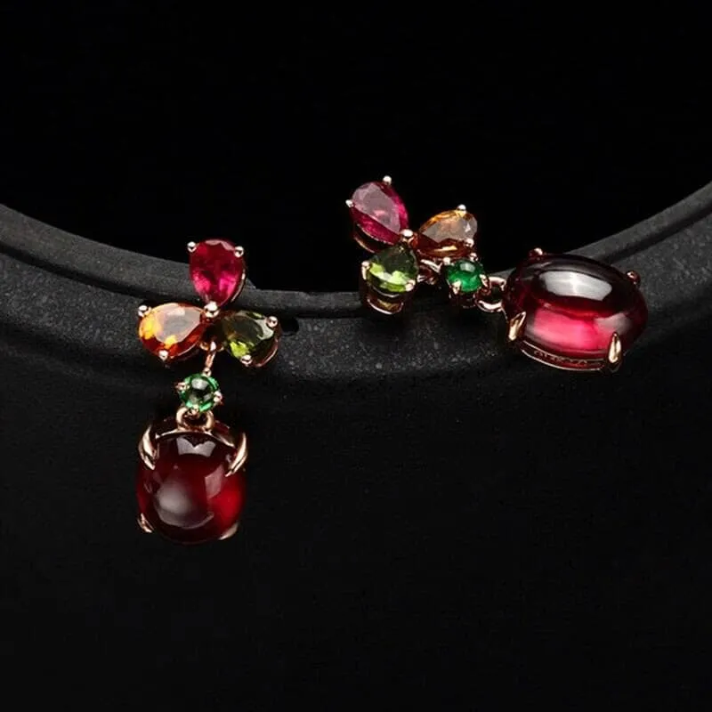 Luxury Red Garnet Tourmaline Earrings - 925 Sterling Silver