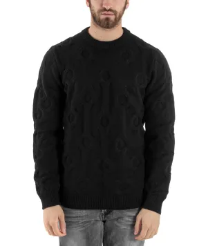 Maglione Uomo Girocollo Maglia Maglioncino Intrecciato Cerchi Nero GIOSAL-M2800A