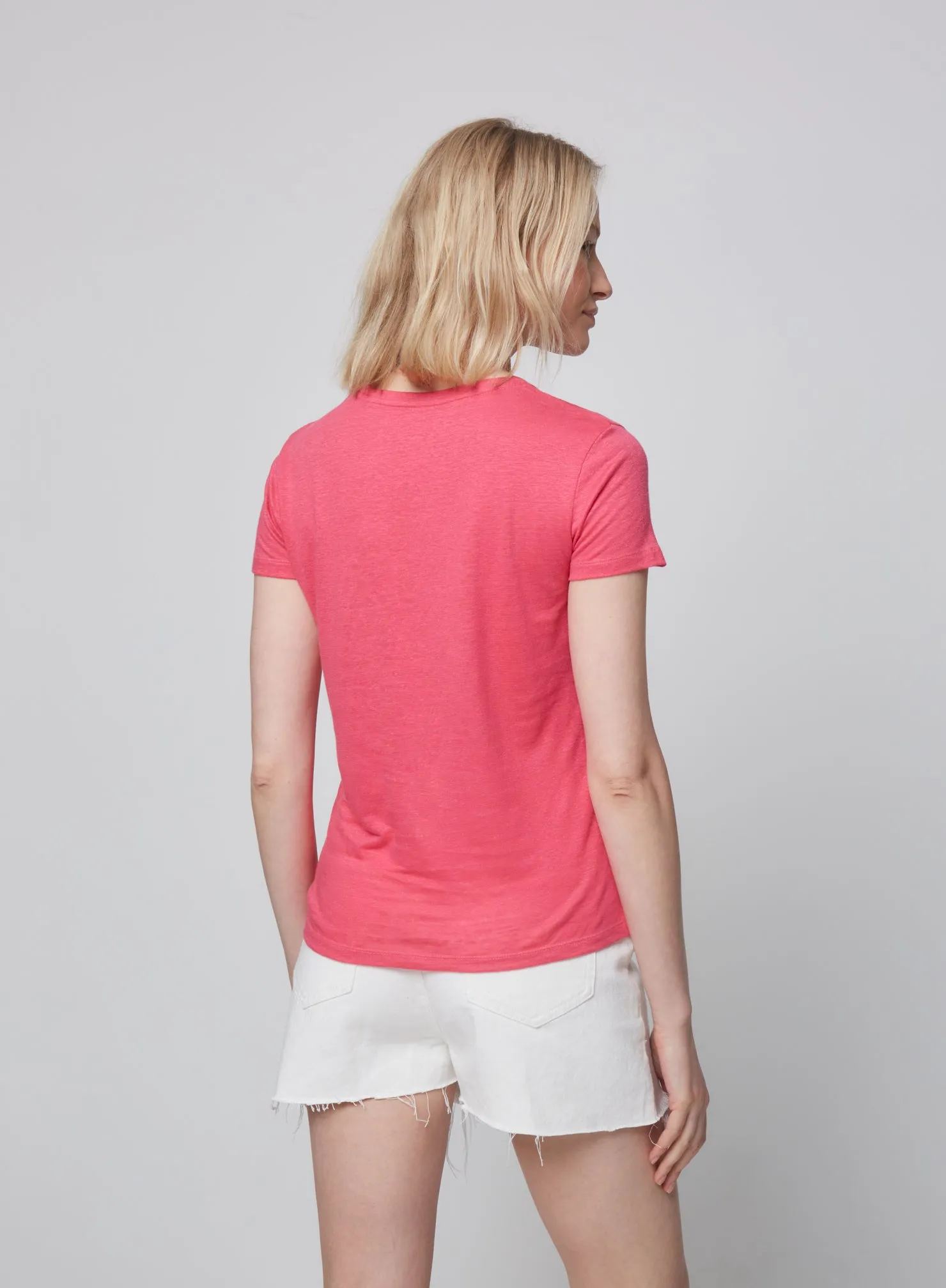 Majestic Linen Short Sleeve Crew Tee in Flamingo