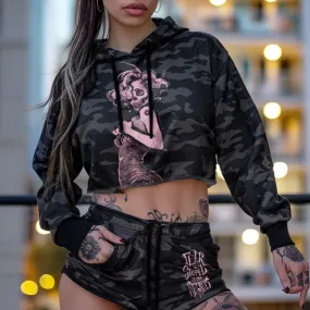 Marilyn Light Skull Pin-up Cropped Hoodie Outfit