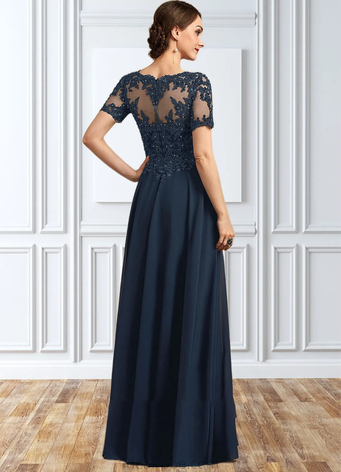 Marissa A-Line Scoop Neck Floor-Length Chiffon Lace Mother of the Bride Dress With Beading Sequins STK126P0014577