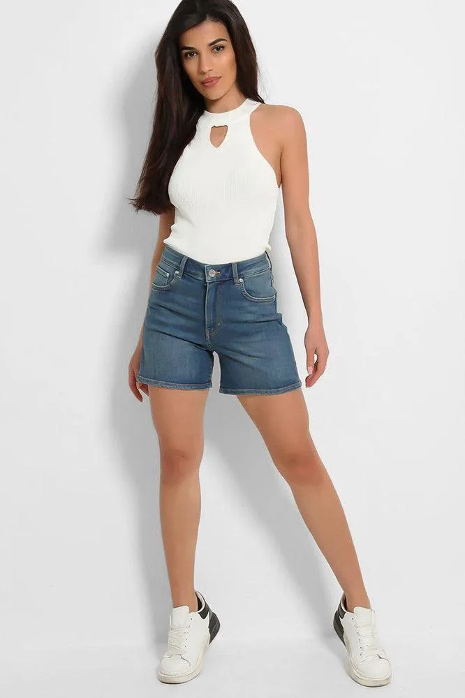 Medium Blue Denim Mid Thigh Shorts