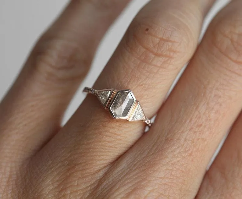 Megan Hexagon Salt Pepper Diamond Ring