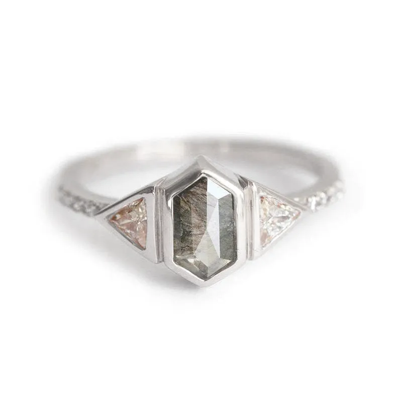 Megan Hexagon Salt Pepper Diamond Ring