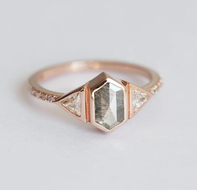 Megan Hexagon Salt Pepper Diamond Ring