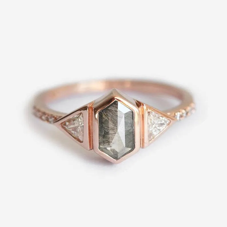 Megan Hexagon Salt Pepper Diamond Ring