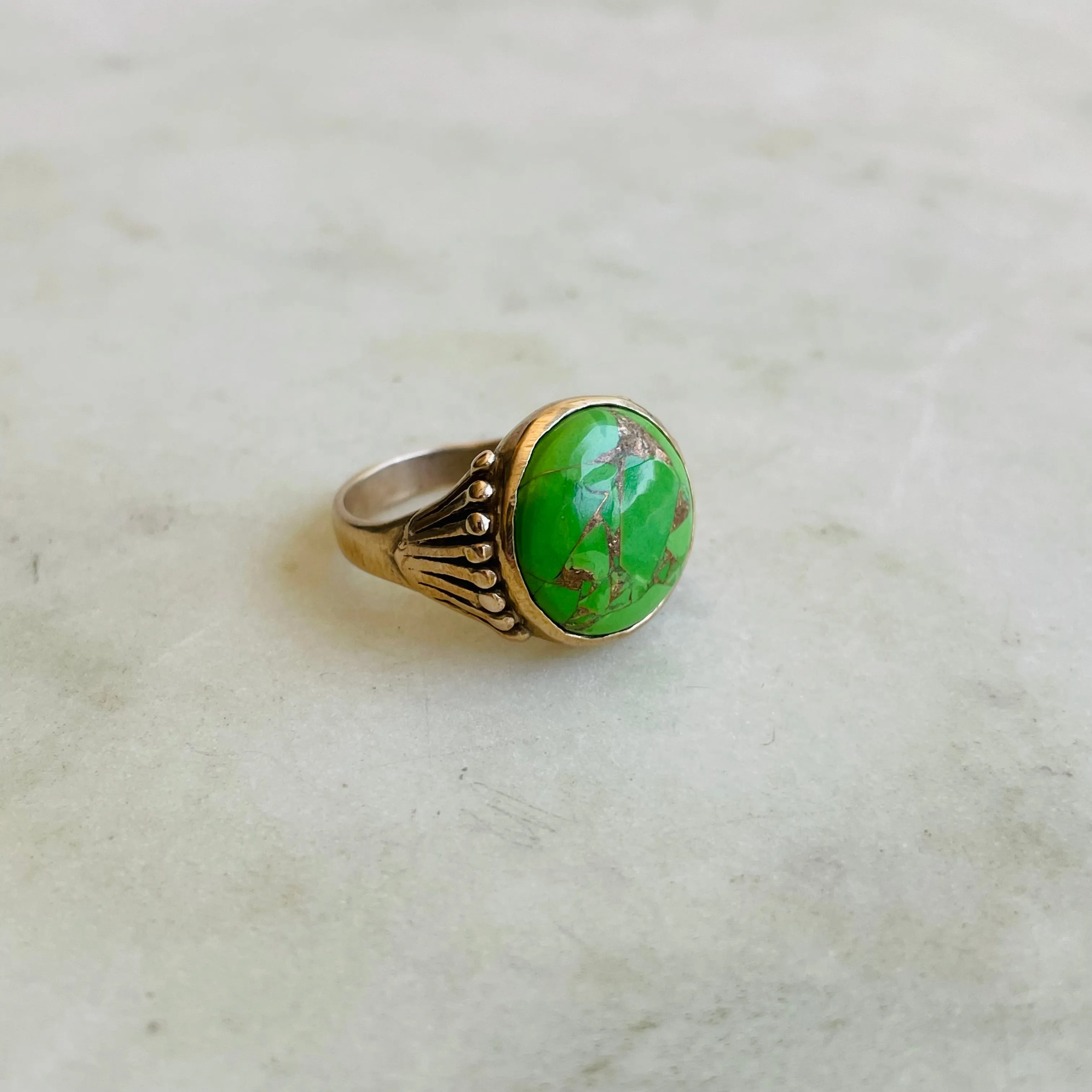 MIMOSA FLOWER RING —  GREEN MOHAVE TURQUOISE