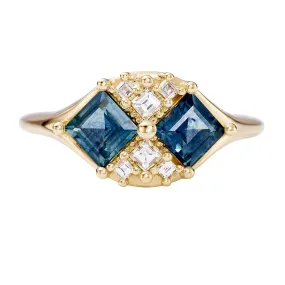 Mirage Teal Sapphire and Diamond Carre Cut Engagement Ring