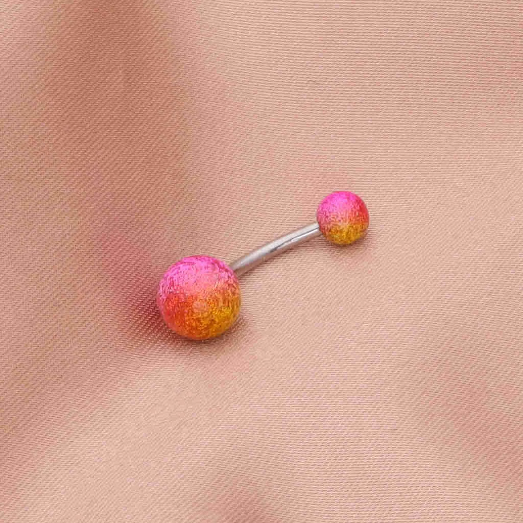 Multi Colour Acrylic Balls Belly Button Navel Ring - Gold/Pink