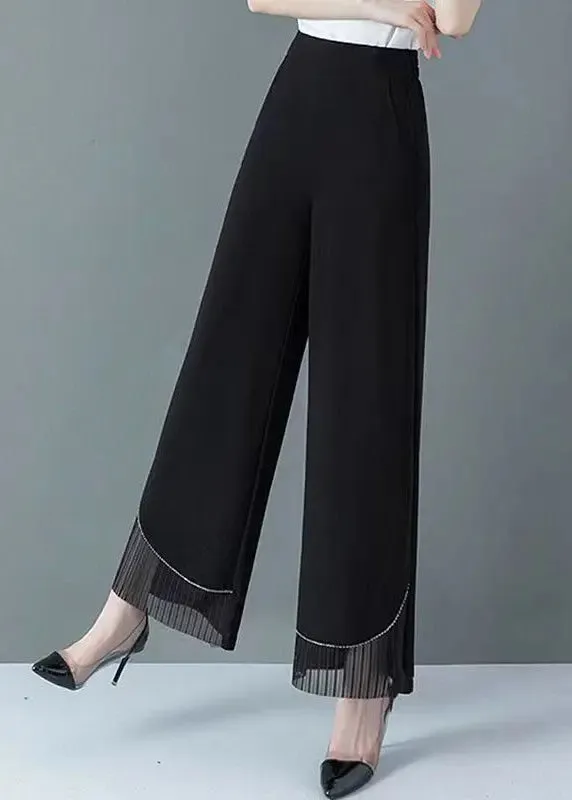 New Black Tulle Patchwork High Waist Straight Pants Spring HA1009