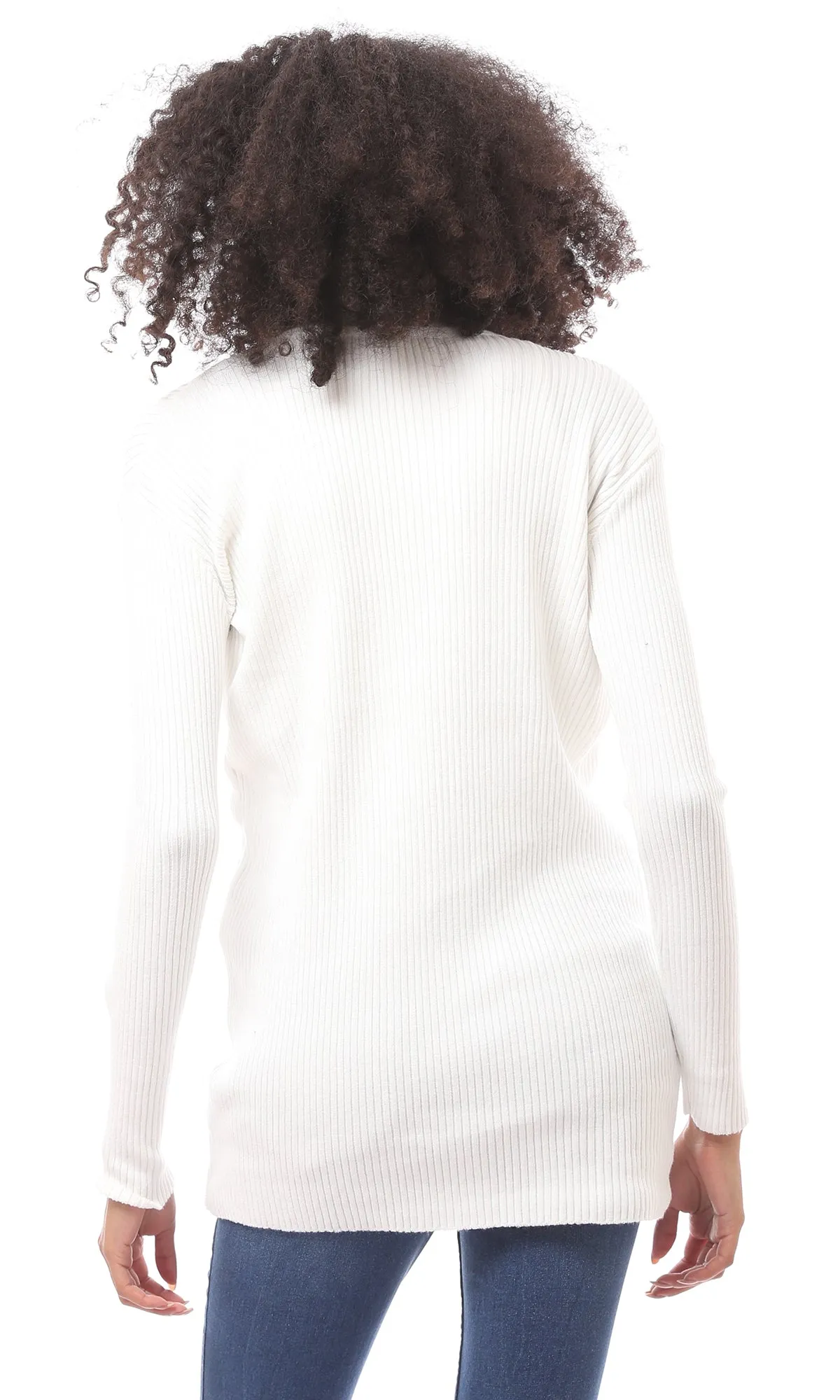 O172559 Regular Fit White Long Ribbed Pullover