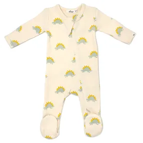 oh baby! Baby Rib Zipper Footie - Mist Stegosaurus Print - Vanilla