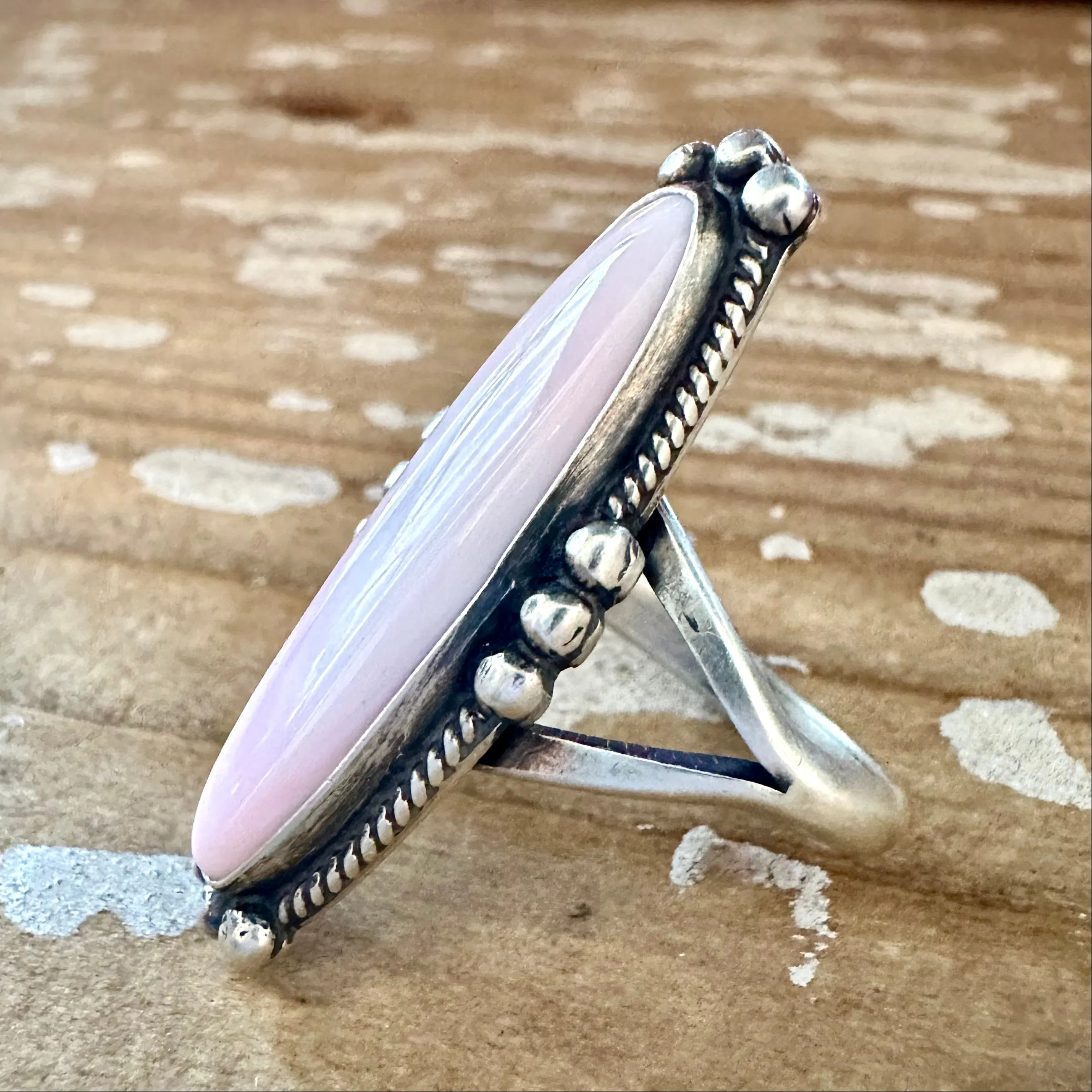 OH SO LOVELY Pink Conch Shell and Sterling Silver Tall Oval Ring  Sizes Adjustable