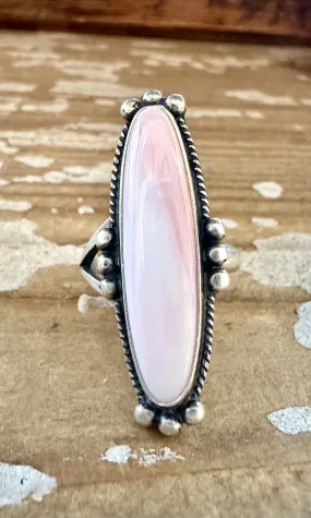 OH SO LOVELY Pink Conch Shell and Sterling Silver Tall Oval Ring  Sizes Adjustable